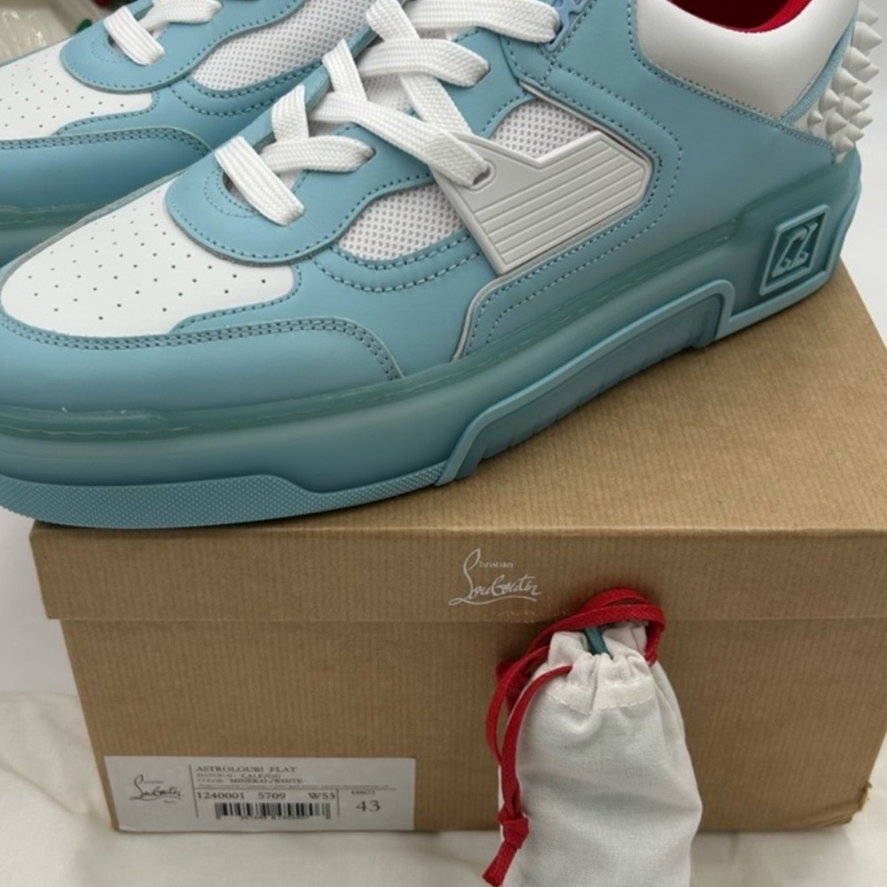 Christian Louboutin Mens Astroloubi leather trim Light Blue and White Sneakers. - Picture 3 of 8